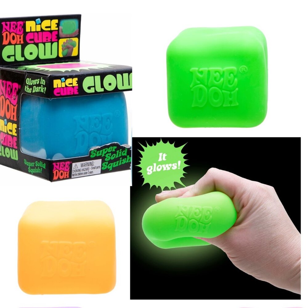 NeeDoh Nice Cube Glow -Sensory  with a Super Solid in The Dark One  Per Orden